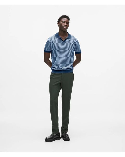 Karl Lagerfeld Blue Striped Knit Polo Shirt for men