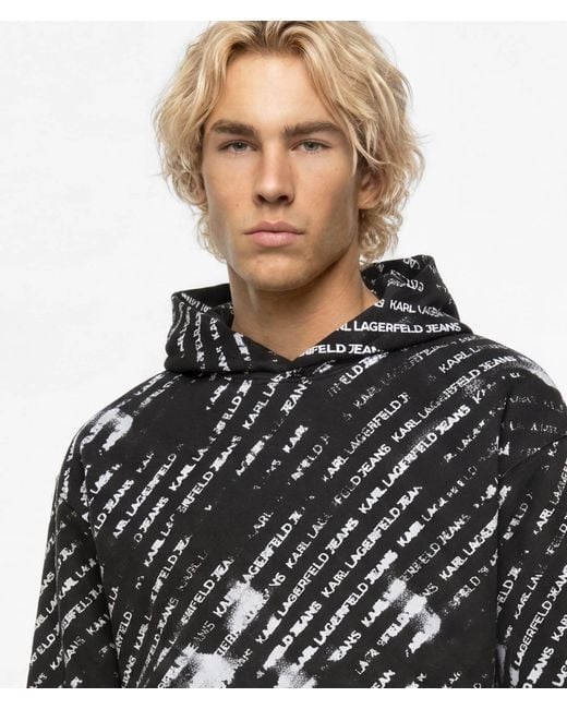 KL Jeans Black Relaxed All-Over Ombré Logo Hoodie for men