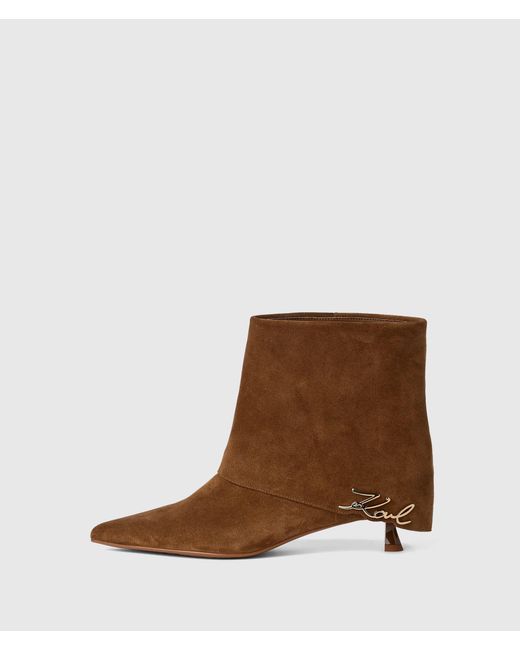 Karl Lagerfeld Brown Pasha Fold-Down Suede Ankle Boots