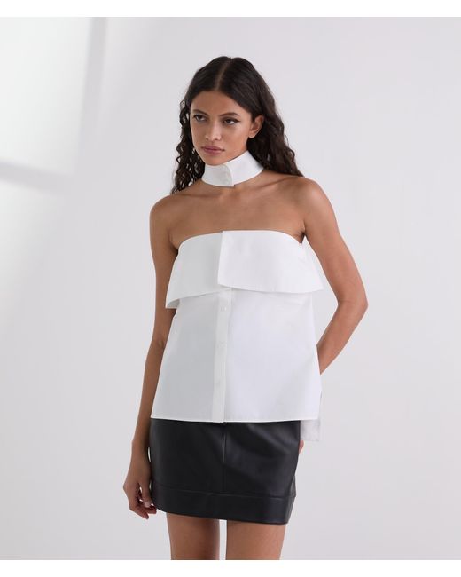 Karl Lagerfeld White Strapless Poplin Shirt