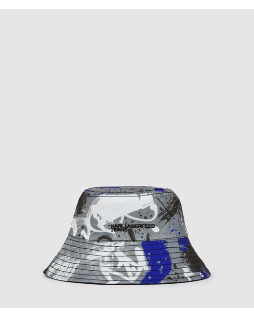KL Jeans Blue Reversible Graffiti Bucket Hat, Multicoloured for men