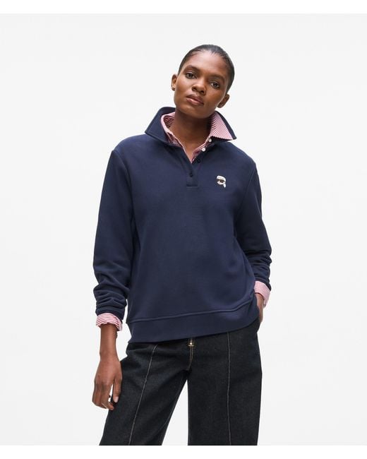 Karl Lagerfeld Blue Ikon Long-Sleeved Polo Shirt