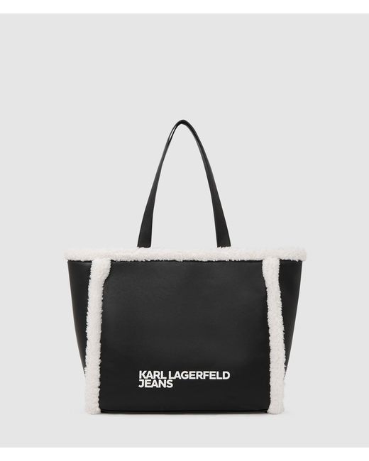 KL Jeans Black Faux-Shearling Tote Bag