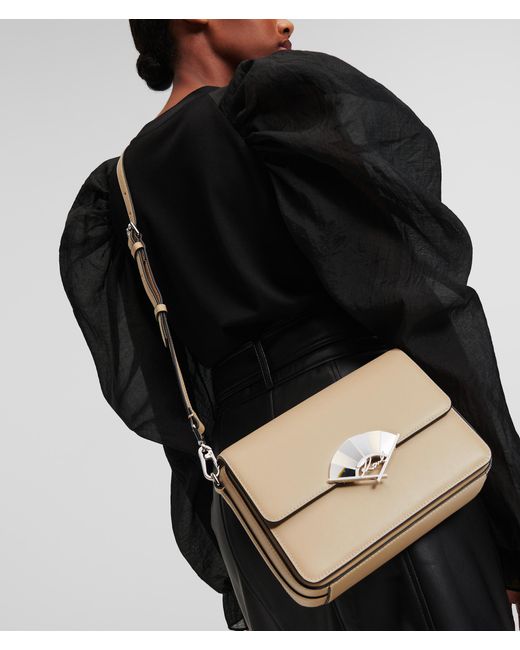 Karl Lagerfeld Natural K/signature Fan Medium Crossbody Bag