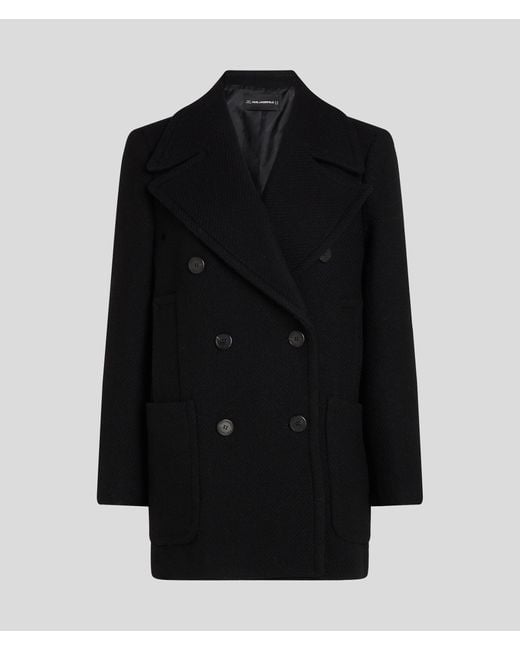 Karl Lagerfeld Black Wool Peacoat