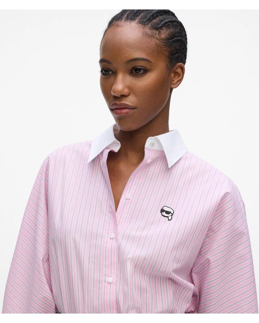Karl Lagerfeld Pink Contrast-Collar Ikon Stripe Shirt