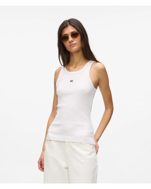 Karl Lagerfeld White Ikon Ribbed Tank Top