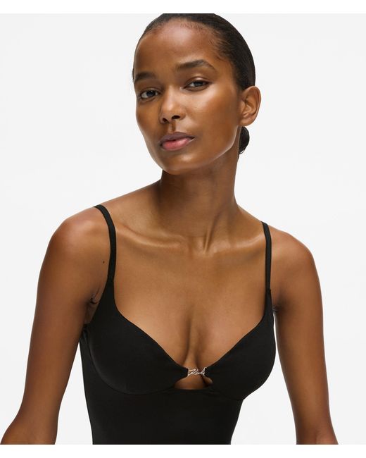 Karl Lagerfeld Black Signature High-Leg Bodysuit