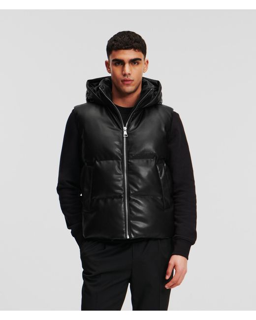 Karl Lagerfeld Black Faux-leather Puffer Vest for men