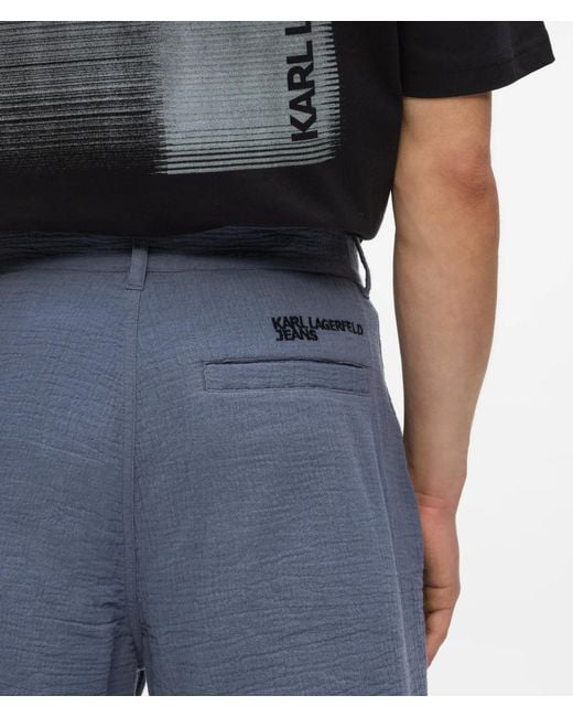 KL Jeans Blue Crinkled Cotton Shorts for men