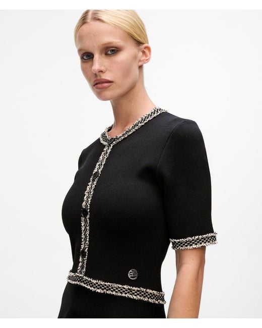 Karl Lagerfeld White Bouclé Detail Knit Dress
