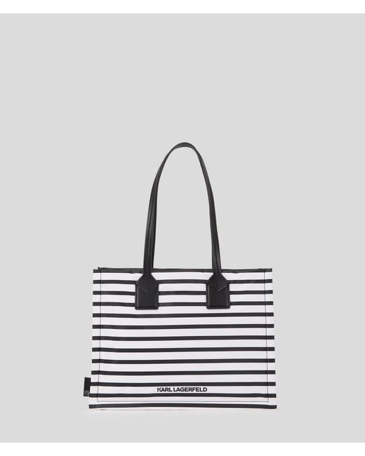 Karl Lagerfeld White Ikon Striped Medium Tote Bag