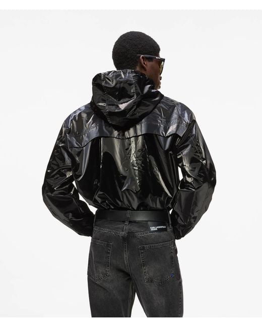 KL Jeans Black Shiny Hooded Bomber Jacket for men