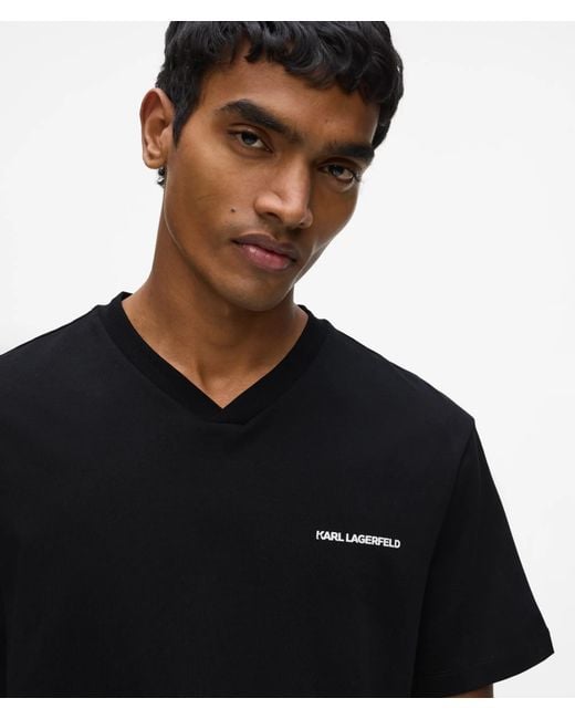 Karl Lagerfeld Black V-Neck Logo T-Shirt for men