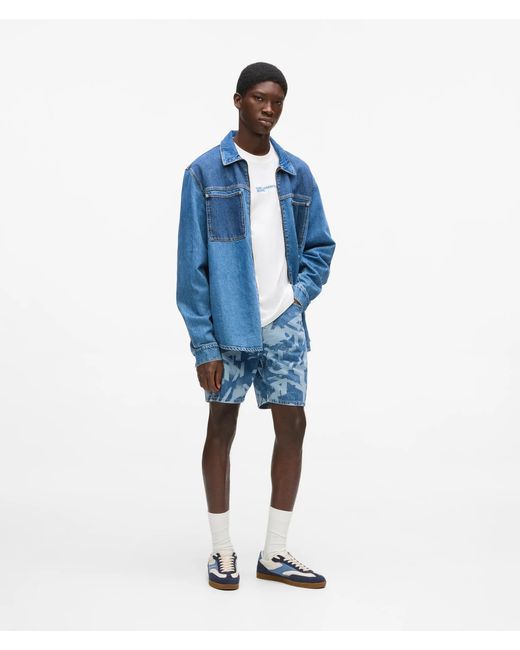KL Jeans Blue Relaxed Monogram Denim Shorts for men