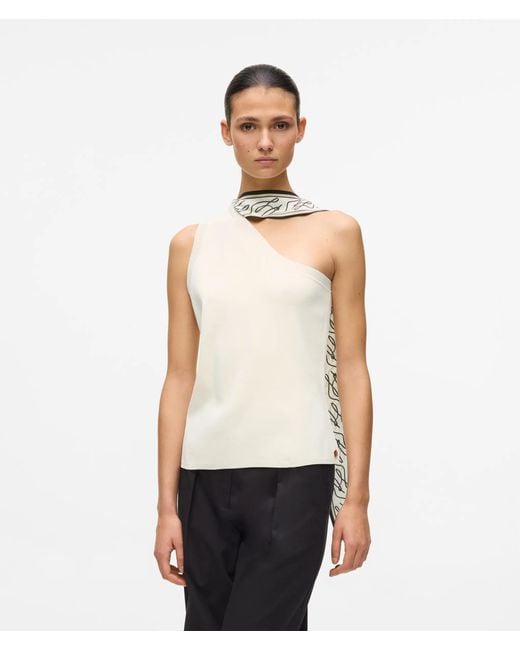 Karl Lagerfeld White Scarf Print Knit Top