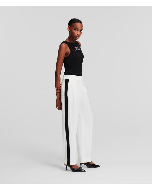 Karl Lagerfeld White Contrast Paneled Tailored Pants