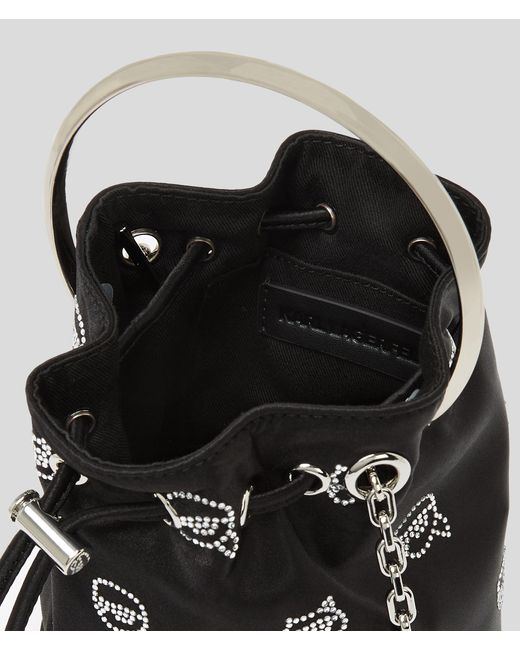 Karl Lagerfeld Black Ikon Rhinestone Bucket Bag