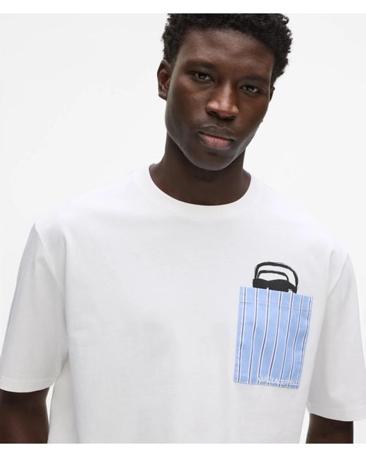 Karl Lagerfeld White Ikon Peeking Pocket T-Shirt for men
