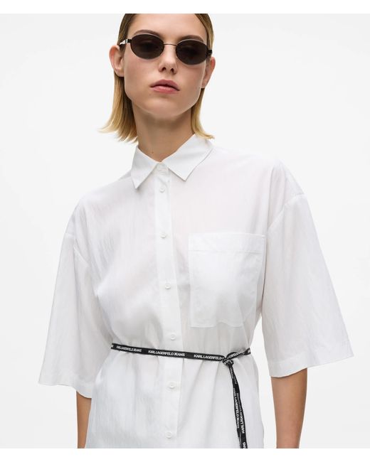 KL Jeans White Short-Sleeved Tie Waist Shirt