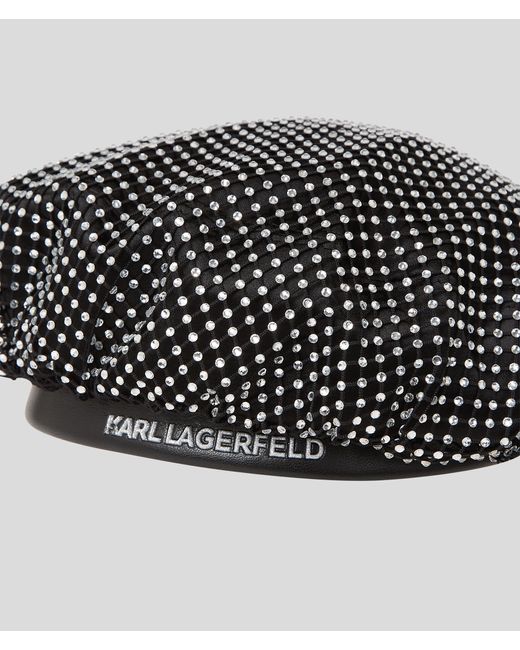 Karl Lagerfeld Black Rhinestone Beret