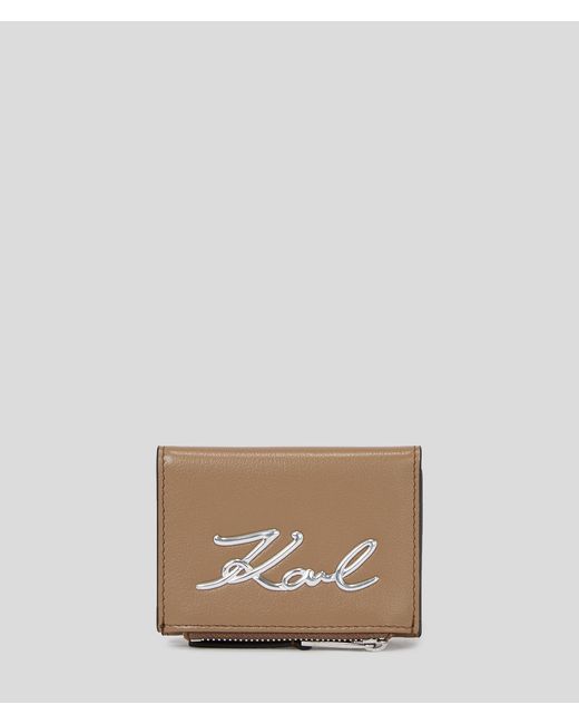 Karl Lagerfeld Natural K/signature Trifold Zip Card Holder