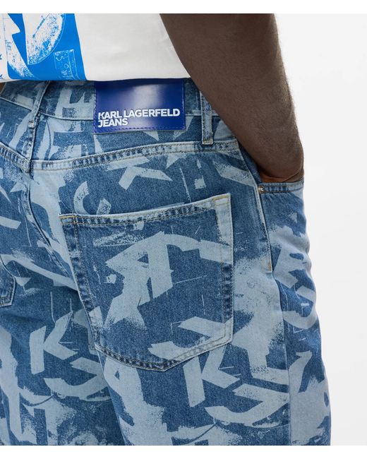 KL Jeans Blue Relaxed Monogram Denim Shorts for men