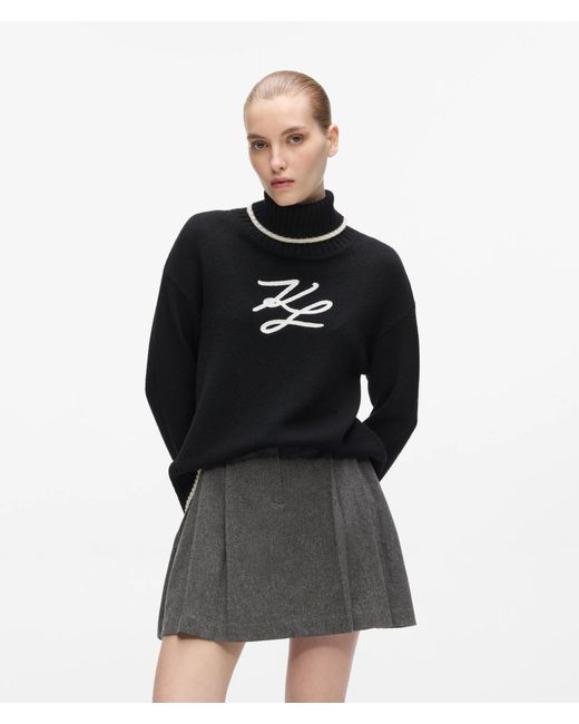 Karl Lagerfeld Black Soutache Turtleneck Sweater