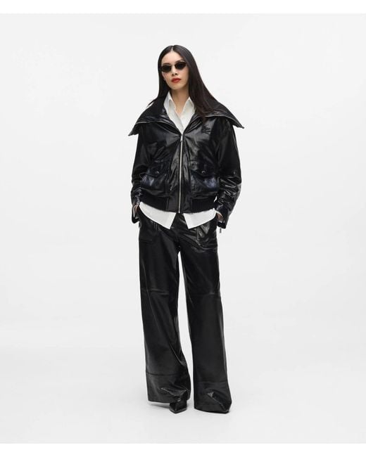Karl Lagerfeld Black Knitted Collar Leather Jacket
