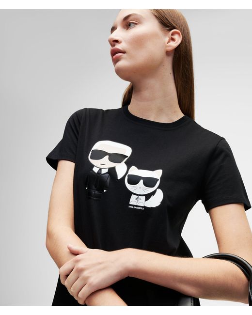 Karl Lagerfeld Ikonik Karl & Choupette T-shirt in Black | Lyst UK