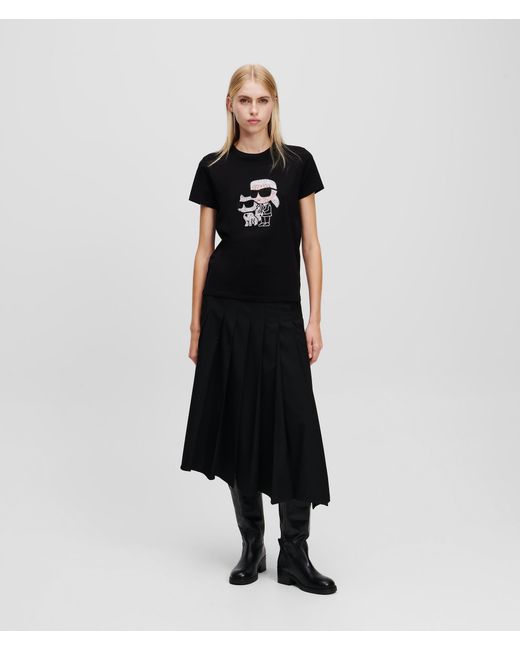 Karl Lagerfeld Black Ikon Karl & Choupette Rhinestone T-Shirt