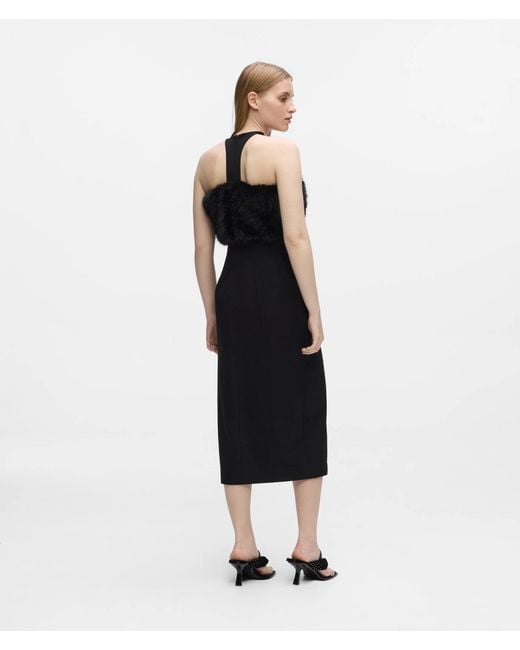 Karl Lagerfeld Black Faux-Fur Trim Dress