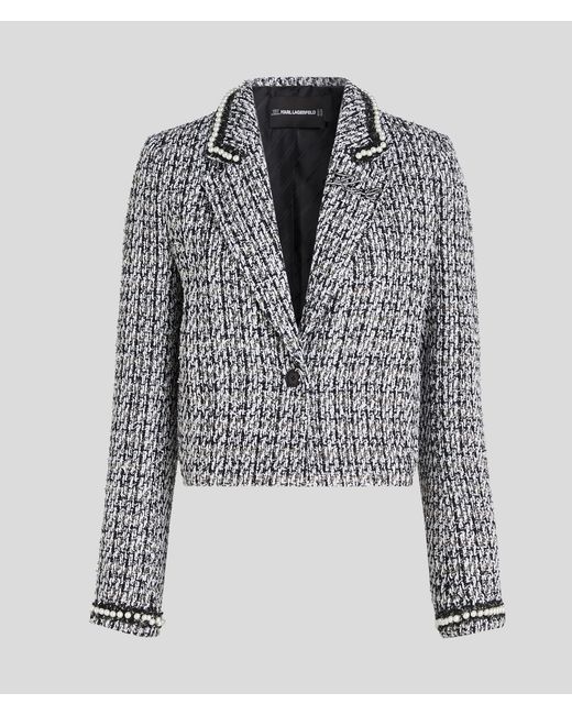 Karl Lagerfeld Gray Pearl Embellished Bouclé Jacket