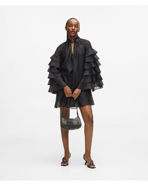 Karl Lagerfeld Black Ruffled Sleeves Dress