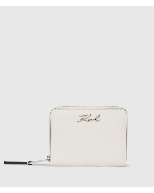 Karl Lagerfeld White K/Signature Medium Zip Wallet