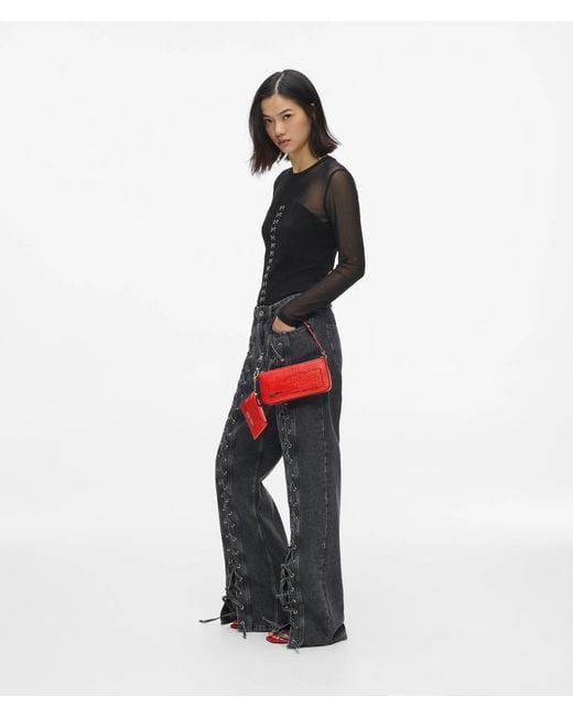 KL Jeans Red Transformable Croco Pouch