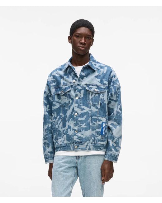 KL Jeans Blue Relaxed Monogram Denim Jacket for men