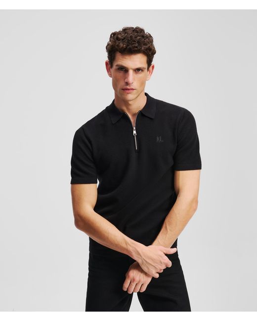 Karl Lagerfeld Black Zip-up Polo Shirt for men