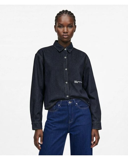 KL Jeans Blue Boxy Glitter Denim Shirt