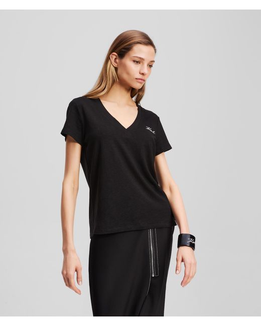 Karl Lagerfeld Black Signature V-neck T-shirt