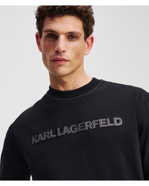 Karl Lagerfeld Black Contrast Stitch T-Shirt for men