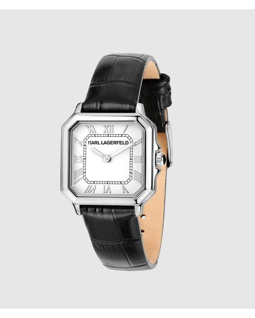 Karl Lagerfeld White Leather Strap Square Logo Watch