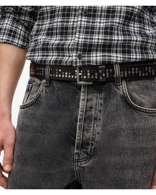 KL Jeans Black Studded Leather Belt for men