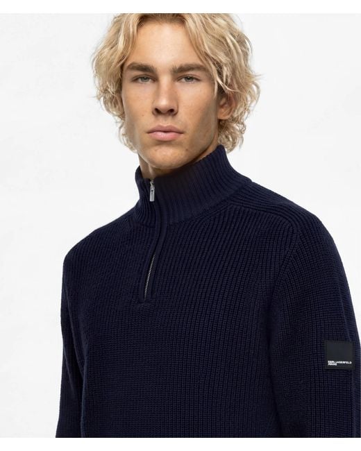 KL Jeans Blue Half-Zip Box Logo Sweater for men