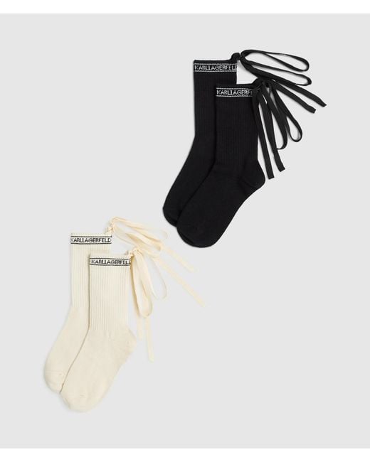 Karl Lagerfeld White Logo Lace-Up Socks – 2-Pack