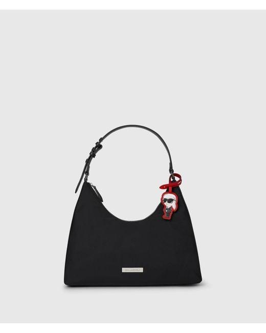 Karl Lagerfeld Black Ikon Nylon Charm Hobo Bag