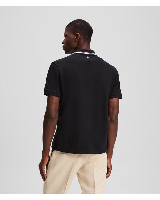Karl Lagerfeld Black Contrast Piping Polo Shirt for men