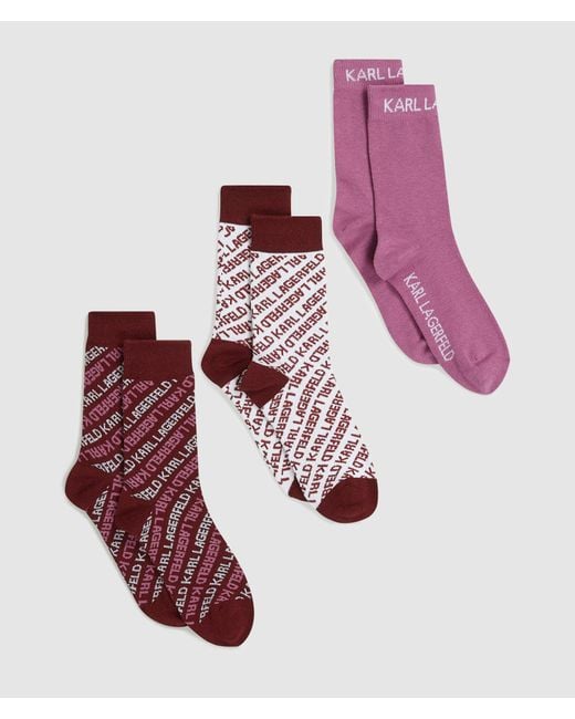 Karl Lagerfeld Purple All-Over Logo Socks – 3-Pack, Multicoloured