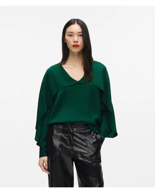 Karl Lagerfeld Green V-Neck Flounce Blouse
