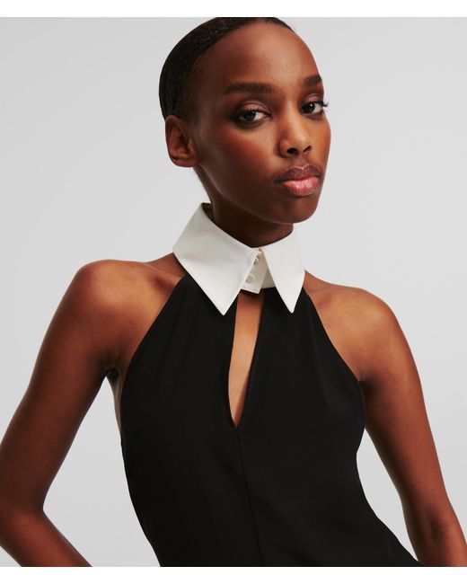 Karl Lagerfeld Black Collar And Tie Top